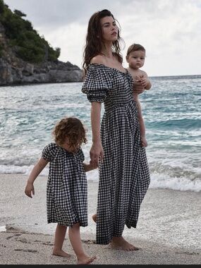 DOEN Ischia Gingham Cotton Tie-Waist maxi Midi Dress milkmaid pockets M
